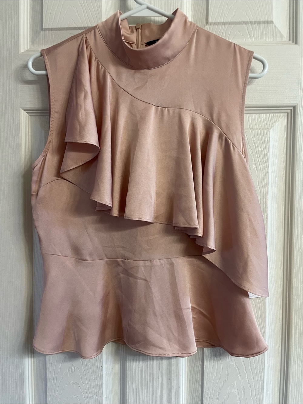 Zara Blush Pink Ruffle High Neck Sleeveless Top